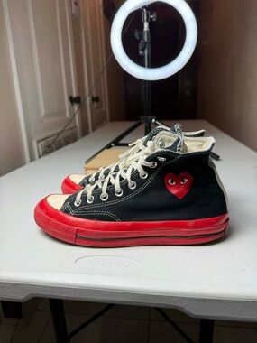 Size 7 Converse Comme des Garçons Play x Chuck 70 High Black Red